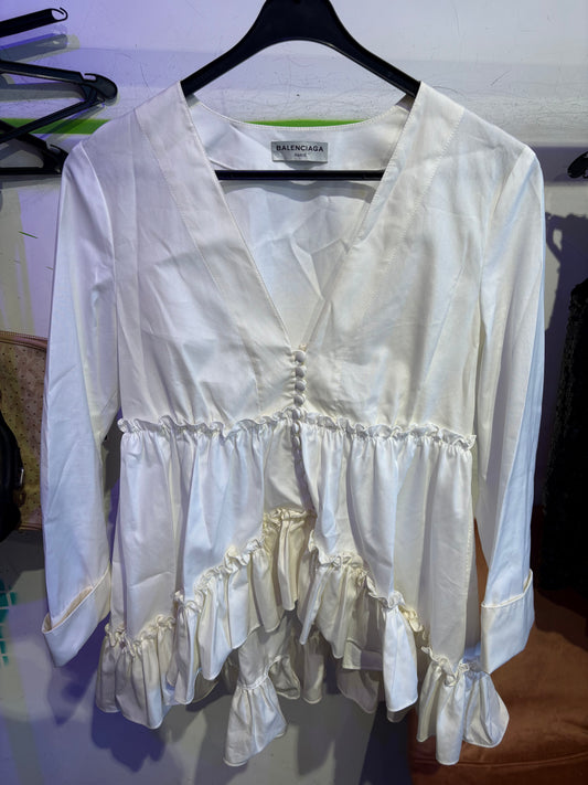 BALENCIAGA WHITE/IVORY RUFFLE BLOUSE